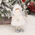 Plush Christmas angel doll ornament with silver antlers and sequined wings for tree decor - White Angel Pendant / White