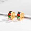 Gold hoop earrings with four rectangular multicolor zircon stones in a modern design - Hollow Side Multicolor Channel Huggies-EH037