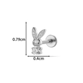 Silver rabbit stud earring made of titanium with cubic zirconia and 0.79cm height - Little Bunny Shape (T2584-1#) / Silver