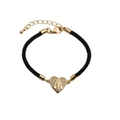 Adjustable heart charm bracelet with gold-plated religious pendant and black cord - Heart Virgin Mary (CB0168) / Black