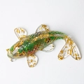 Green resin koi fish figurine with gold foil flakes and crystal clear translucent fins - Cat's Eye