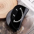 Eleganter Haarklammer aus schwarzem Acryl mit glitzerndem Smiley aus Silber-Strass - Schwarzer Strass Smiley-Gesicht (D2-4-16)