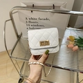 Mini white quilted crossbody bag with gold rotating lock and leather chain strap - Small (Lipstick bag) / White