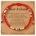 Bracelet tressé rouge avec perles mauvais œil sur carte cadeau rétro marron - Style rouge et or + Carte Best Friend