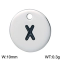 Polished silver stainless steel letter X round pendant charm, 10mm width and 0.3g weight - Letter X