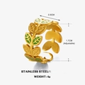 Adjustable golden stainless steel ring with green enamel leaf design and 9mm width - Green Leaf Ring