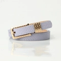 Slim light purple faux leather belt for women with elegant golden engraved needle buckle - Purple