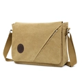 Classic khaki canvas messenger bag with adjustable shoulder strap and zip flap - Khaki