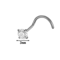G23 titanium nose stud with 3mm round clear cubic zirconia stone in a four-prong setting - 3mm / Silver