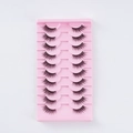 10 pairs of black false eyelashes with natural volume on a pink tray for manga eye makeup - Slim Long Style (A08)
