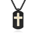 Collana da uomo con piastrina in acciaio inossidabile nero e croce dorata intarsiata - Catena veneziana / Pendente Singolo Nero e Oro