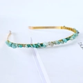 Handmade golden crown headband with irregular teal natural crystal stones for women - Single Row / Amazonite - Single Row