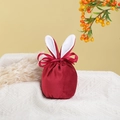 Detail of red velvet Easter bunny ear gift bag with ribbon on knitted background - Large / Burgundy