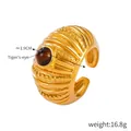 Anello aperto vintage dorato con pietra occhio di tigre da 1,9cm e texture a rilievo - US 7 / Anello occhio di tigre color oro