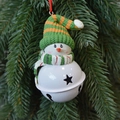 Campana pupazzo di neve di Natale con cappello in maglia a righe e campana in metallo - Pupazzo di neve con cappello a punta verde