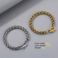 Pulsera de cadena espiga de 7mm en oro y plata con cierre OT tipo palanca y 21cm de largo - Estilo B (Cadena de Trigo) / Color Acero