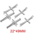 Pack de 5 colgantes de cruz de acero inoxidable plateado, 22x49mm, para creación de joyería DIY - Grande (22*49MM) / Color Acero