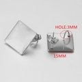 Square stainless steel earring stud base with 3mm hole and 15mm width in silver color - Style 3 / Steel