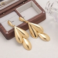 Elegant gold drop earrings with triple-layered teardrop petals and mirror polished finish - Golden Multi-layer Teardrop Drop Earrings