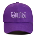 Close-up of white MOM embroidery on a dark purple cotton twill baseball cap - Adjustable / Purple MOM