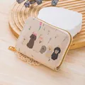 Beige cartoon puppy and tulip print accordion wallet with gold zipper and leather texture - Style 6 - Beige Dog Tulip