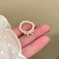 Minimalist S925 sterling silver bow knot pearl ring with white beads for women - J6340 Bow-knot Pearl