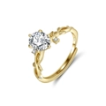 Exquisite 925 sterling silver golden twig ring with a large sparkling round zircon stone - Lzr47-14k