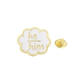 Cute white cloud alloy enamel pin with he/him pronouns and gold finish metal backing - He/Him Cloud