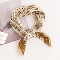 Elegant beige silk-like floral square scarf tied neatly with pastoral flower patterns - 65*65cm / Brown Landscape