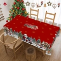 Red Christmas tablecloth featuring Santa and Snowman prints with Merry Christmas text - Zb695-17