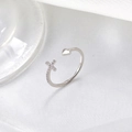 Silver cross and heart open ring with rhinestones on white silk texture background - Silver Heart Cross (1280)