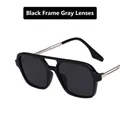 Retro double-bridge sunglasses with black square frames and grey tinted lenses - Black Frame Grey Lens
