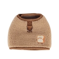 Brown sherpa dog harness vest with cute toast embroidery and metal D-ring attachment - S / Brown