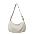 Minimalist cream white tote bag with adjustable canvas strap and faux leather finish - White