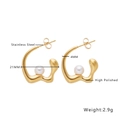 Detailed view of 21mm polished gold stainless steel earrings with pearl inlay - Irregular Shape Pearl Style (E182)