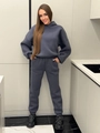 Oversized dark grey cotton hooded sweatshirt and sweatpants two-piece tracksuit set - Slate Gray