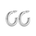 Polished silver geometric round stud earrings in high-quality 18k plated copper finish - Silver