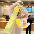 Yellow bear moon liquid keychain with heart sand and silicone wrist strap for bags - Moon Bear - Yellow