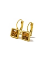 Macro shot of 14K gold square earrings with amber zircon in a vintage French style - Light Smoky Yellow (HE45446D4A1)