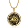 Gold plated hip hop necklace with Masonic Eye of Providence pendant and zircon accents - Gold / Gold Pendant Only (Without Chain)