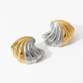Two-tone shell earrings in gold and silver finish with detailed streamlined textures - Gold and Silver Two-tone Shell Style (SD3347)