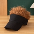 Creative black sun visor featuring a fluffy brown wig design for hip hop styling - Black+Dark Brown Hair