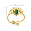 Bague soleil en acier doré avec pierre malachite verte et anneau réglable 20mm - Ouvert Réglable / Style Malachite Rayons de Soleil (JZ6369G-3)