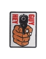 Taktischer Patch mit Hand, die eine Waffe hält und HEY GUY Textbestickung - Hey Guy Waffe (Weiß)