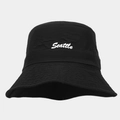 Dettaglio del cappello alla pescatora in nylon nero traspirante con ricamo Seattle bianco - Nero