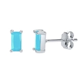 S925 sterling silver stud earrings with rectangle sky blue stone in four-claw setting - Silver + Blue Turquoise