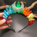 Regenbogen-Kristall-Kronen-Haarreif mit silbernem Halbmond-Akzent für Damen-Haarschmuck - Regenbogen Kristall Mit Mond Stil 1