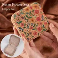 Portable vintage cork jewelry box with floral print and zipper closure empty box - Dreamy Flower Sea (Empty Box)
