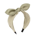 Light green bow headband with mint checkered fabric pattern for women hair styling - Light Green Plaid Bow Style (FK-B131 Light Green)