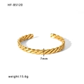 Brazalete abierto de acero inoxidable chapado en oro de 18k con diseño trenzado 7mm - Estilo de Cuerda Trenzada Dorada (HF-B5120) / Oro de 18K